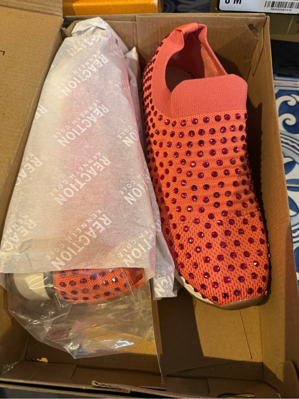 Kenneth Cole Coral Slip-On Rhinestone Knit Sneakers